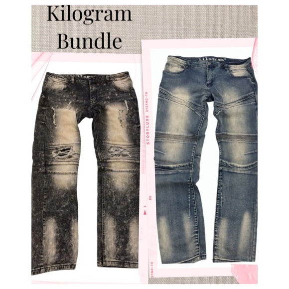 KILOGRAM Jeans Bundle Black & Blue Jeans STACKED Distressed DENIM JEANS Size 40 - Picture 1 of 16